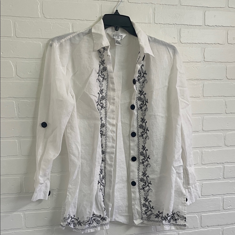 Allison Taylor White and Black Embroidered Camisole